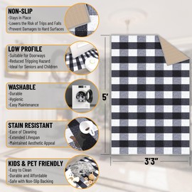 Ottomanson Ottohome Collection Non-Slip Rubberback Checkered Design 3x5 Indoor Area Rug, 3'3" x 5', Black Checkered