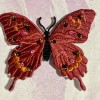 BUTTERFLY IRON ON PATCH EMBROIDERED WITH BEAUTIFUL BEADS! Pink/red So