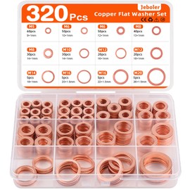 320 Pieces Copper Sealing Rings Assortment, Jeboler Copper Sealing Rings Set, Copper Sealing Rings Copper Rings Assortment M5 M6 M8 M10 M12 M14 M16 M20 Copper Seal for Fuel Accessories