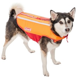 COLEMAN Pet Flotation Dog Vest, Medium (up to 55 lbs). 15 in L x 21-27 in W - Blaze Orange & Red