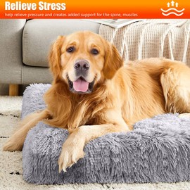 PETCUTE Dog Bed Washable,Long Plush Memory Foam Orthopedic Dog Crate Bed,Warm Dog Cushion Bed with Anti-Slip Bottom and Detachable Cover,Soft Dog Beds for Small Medium Dogs and Cats, Gray 1