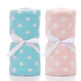 LeerKing Baby Blankets Soft Fleece 2 Pack Receiving Blanket for Boys and Girls Infant Toddler Flannel Newborn Toddler Swaddle Throw Blankets 30"x 40" Blue + Pink