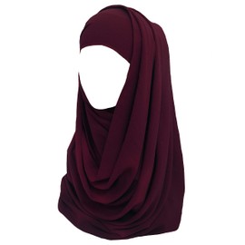 Non-see-through Bubble Crepe Chiffon Muslim Hijab Head Scarf Shawl Wrap Thick Lightweight (Dark Maroon)