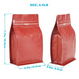 Red Color Coffee Bags with Valve, High Barrier Foil Coffee Package Pouches with Air Release Valve, Flat Bottom & Resealable Pull Tab Zipper, Matt Red (50, 8oz/0.5lb/250gm)