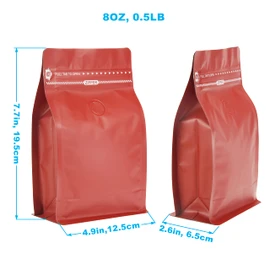 Red Color Coffee Bags with Valve, High Barrier Foil Coffee Package Pouches with Air Release Valve, Flat Bottom & Resealable Pull Tab Zipper, Matt Red (50, 8oz/0.5lb/250gm)