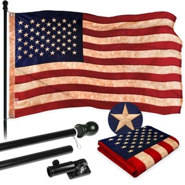 G128 Combo Pack: 5 Ft Aluminum Spinning Flagpole (Black) & USA Tea-Stained Flag 2.5x4 Ft, ToughWeave Pro Series Embroidered 420D Polyester | Pole with Flag Included