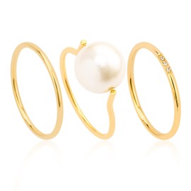 Joacii 18K Gold Plated Stackable Rings for Women Imitation Pearl Anxiety Rotating Rings Set Comfort Fit Size 6 to 10, Simulated Pearl, No Gemstone