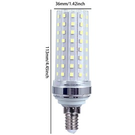 E12 Corn LED Light Bulbs 20W Mini Candelabra Lamp Decorative Candle Light for Ceiling Fan Chandelier Pendant Light CRI>90+ 3000 Lumen;6000K Daylight White Non-dimmable Silver 4 Pack