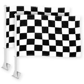 G128 2 Pack: Checkered Car Flag | 11x17 In | Double LiteWeave Pro Series Double Sided Printed 150D Polyester | Flagpole Included | Perfect for Festival Celebrations, Parades