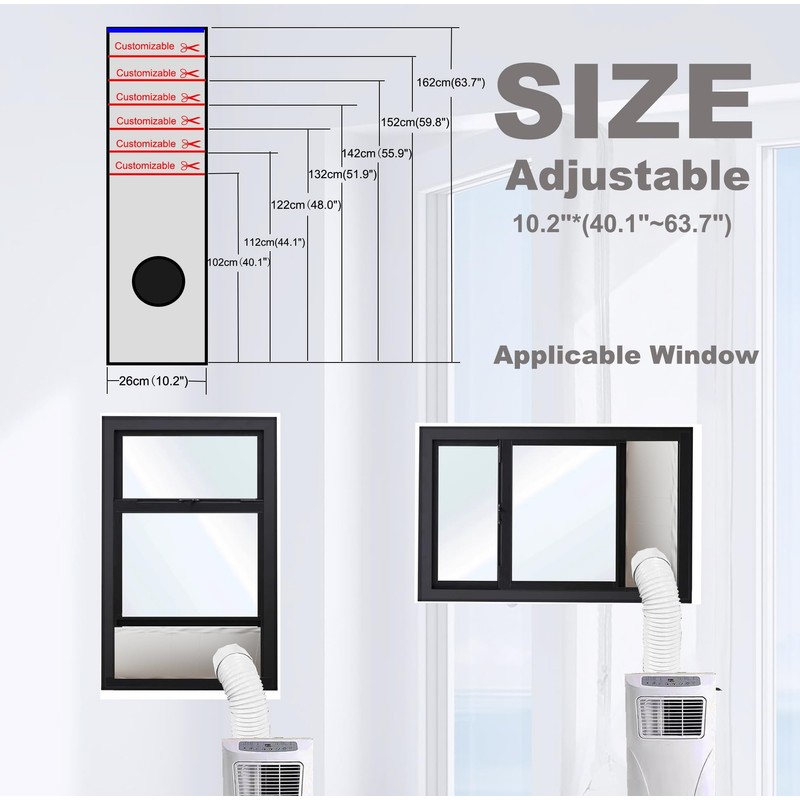 LIHONK Portable ac Window Vent kit【Titanium Silver+Black 100% Light Block】-