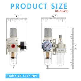 EBEIZZI 1/4" NPT Compressed Air Filter| Regulator Lubricator Combo |Water/Oil Trap Separator |Gauge(0-150 psi) | Poly Bowl | Semi-Auto Drain | Bracket - 3 in 1 Two Unit