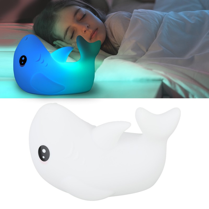 Night Light Silicone Cute Shark USB Rechargeable LED Colorful Night