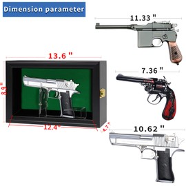 Medikaison Handgun Pistol Revolver Gun Display Case Wall Mount Lockable Green Felt Wood Cabinet w/ 98% UV Protection Acrylic Clear Door Gun Shadow Box Stand Rack Holder