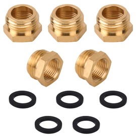 5pcs Garden Hose Fittings & 5 Gasket, 3/4 Inch GHT Male x 1/2 Inch NPT Female Hose Connectors Brass Garden Hose Adapter Pipe Fittings Accessories Threaded Female Hose Connector