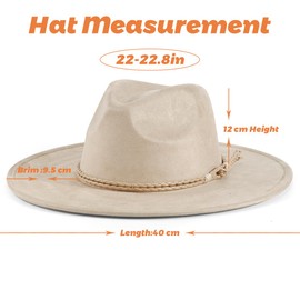 H.Busque Brim Fedora Hat Retro Western Mens Women Felt Hats Khaik