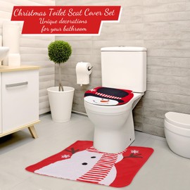 Minicoco Christmas Toilet Seat Covers Pads Funny Christmas Decorations Christmas Bathroom Set Toilet Lid Cover Set U-Shaped Toilet Rug Washable Soft Warmer Toilet Cover (Snowman)