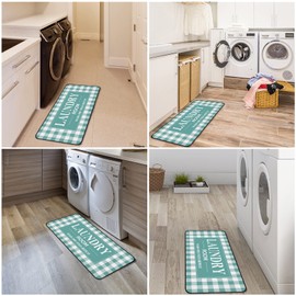ROMAMIGO Laundry Room Rug Runner Non Slip Laundry Mats Mudroom Laundromat Runner Farmhouse Kitchen Floor Mat Bathroom Laundry Room Decor Accessories(20 X 47 inch, Teal Buffalo Plaid)