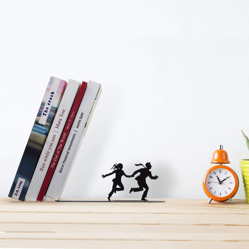 Unique Black Metal Decorative Bookends - Whimsical Hidden Book Ends