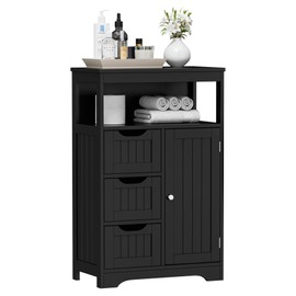 ZenStyle Bathroom Floor Cabinet, Storage Organizer with 3 Drawers and 1 Door, Free Standing Entryway Cupboard for Home Office (Black)