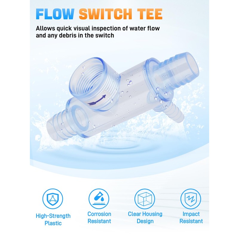 2560-040 Pool Flow Switch with Tee & Cable, Flow Sensor