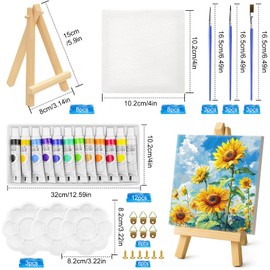 Zouboto Mini Canvas and Easel,46 Pcs Painting Set Includes 4x4 Inches Primed Canvas,Mini Wooden Easel,Acrylic Paint,Paint Brushes and Palette for Kids Artists Art Party