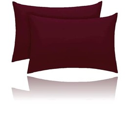 Kanak Pillowcase 2 pack Polycotton Pillow case cover 50x75cm - Wine Plain Dyed Housewife Pillowcases with Envelope Closure