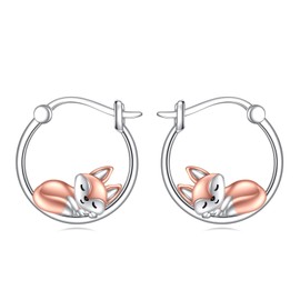 AOBOCO Fox Earrings 925 Sterling Silver Fox Hoops Rose Earrings Fox Gold Jewelry Packaged with Jewelry Box Birthday Gifts for Her Women Girlfriend