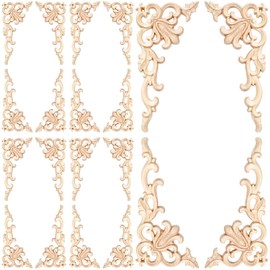 20 Pcs Wood Applique Corner Onlay Decorative Wood Applique DIY Wooden Carved Corner Unpainted Wooden Carved Decals Carving Decal for Furniture Wall Cupboard Bed Cabinet(Cute Style)