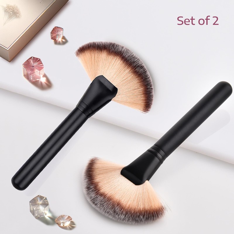 Black Makeup Brushes with Wood Handle - Large Fan Brush
