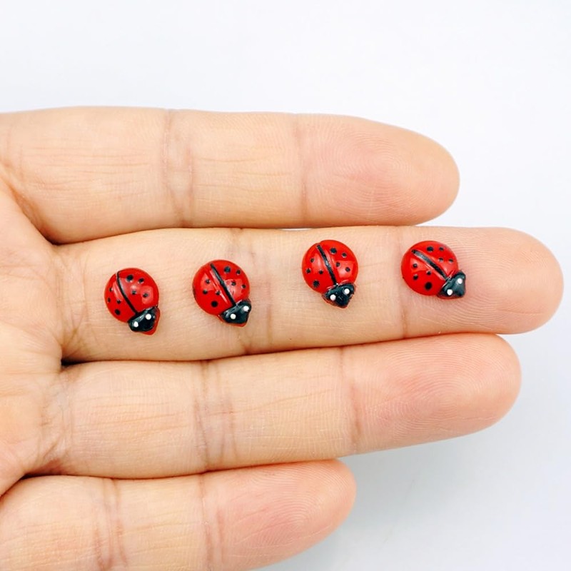 FAZHBARY 150 PCS Resin Ladybugs Flat Back Tiny Ladybugs Ornaments