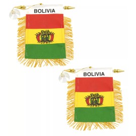 2 Pcs Mini Flag Banner "Bolivia" 4"x6" Rearview Mirror flag Suction Cup Hanger