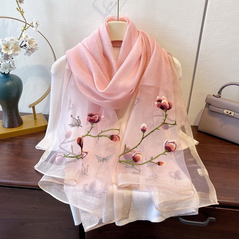 Liebendo Large Silk Embroidery Stole Flower Pattern, Women's, UV Protection,