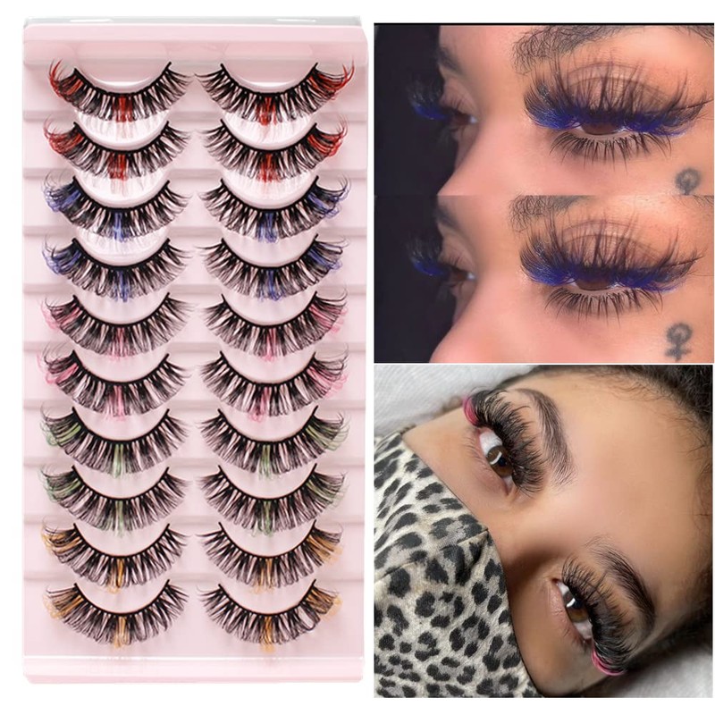 Russian Multi-Coloured D Curl Strip Lashes Coloured Pink Blue Purple