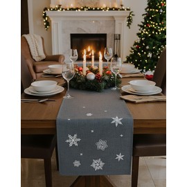 KAMACA Table Runner 40 x 150 cm with Filigree Embroidery Kitchen Dining Table Decoration Eyecatcher Autumn Winter Christmas (Snowflakes Anthracite 40 x 150 cm)