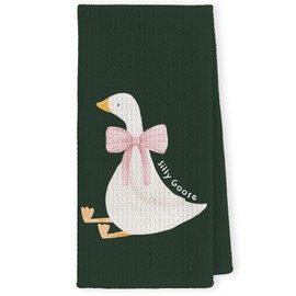 LKETW Silly Goose Kitchen Towels 12x16 Inch, Goose Decor, Goose Nursery Decor, Goose Gifts, Cute Goose Hand Towels, Bow Goose Dish Tea Towels Decor for Bathroom, Funny Kitchen Towels