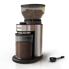 KRUPS Burr Coffee Grinder, 18 Adjustable Grind Settings, 2-20 Cups per Grind, Sinlge Touch, Spice and Coffee Bean Grinder, Stainless Steel, Black