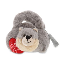 DolliBu I Love You Valentine Plush Gray Wolf Handbag - Cute Stuffed Animal with Red Heart And Name Personalization Gift For Valentines Day, Birthday, Anniversary, Romantic Date - 7 Inches