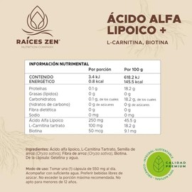 Races Zen  cido Alfa Lipoico Super Premium  Con L-Carnitina y Biotina  Frmula Avanzada en Cpsulas Veganas  120 Cpsulas  Ms de 2 Meses de Uso          