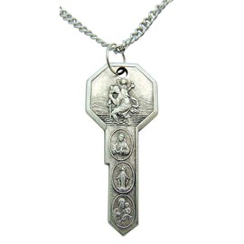 Saint Christopher & St Anthony Key Pendant 2 Inch Long with Chain