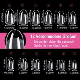 BnbnPup 240 Stück Künstliche Nägel Kurz – Natürliche Kurze Nagelspitzen mit 12 Größen, Halbmatt & Transparent, Ultradünnes Design für Alltag (Kurze Ovale)