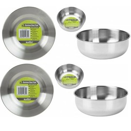 Set of 2 Stainless Steel Camping Plates & 2 Bowls – Lightweight, Durable & Reusable Tableware for Outdoor Adventures