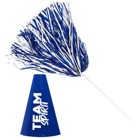 Anderson's Blue and White Poms and Team Spirit Megaphones, Set of 10, Plastic Megaphones, Sports, Fan Gear, Homecoming, Cheerleaders