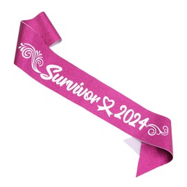 Survivor Sash 2024, 63 Inch Pink Survivor Sash Free Size Breast Illness Awareness Thriver Fighter Sash Decorations with Metal Pin Inspirational Warrior Gifts for Woman