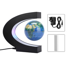 4in C shape Magnetic Levitation Floating Globe Luminous Rotation Globe Home Desktop Decoration (Blue )