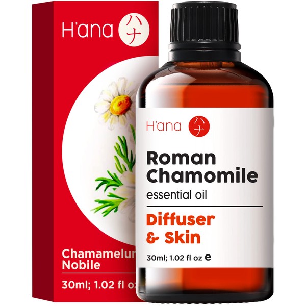 H’ana Roman Chamomile Essential Oil for Rest, Diffuser & Aches - 100% Pure Therapeutic Grade Roman Chamomile Oil for Face & Skin - Roman Chamomile Essential Oils for Aromatherapy (1 fl Oz)