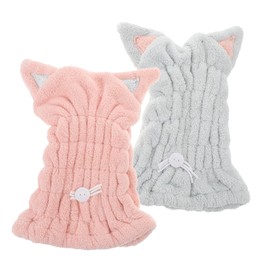 Baluue Microfiber Hair Dry Hat Cat Ears Bath Towel Wrap Hair Towels Wrap for Travel Random Color
