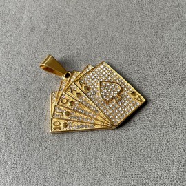 Edgda 18K Gold Plated Iced Out Stainless Steel Playing Card Poker Pendant Necklace(Gold)