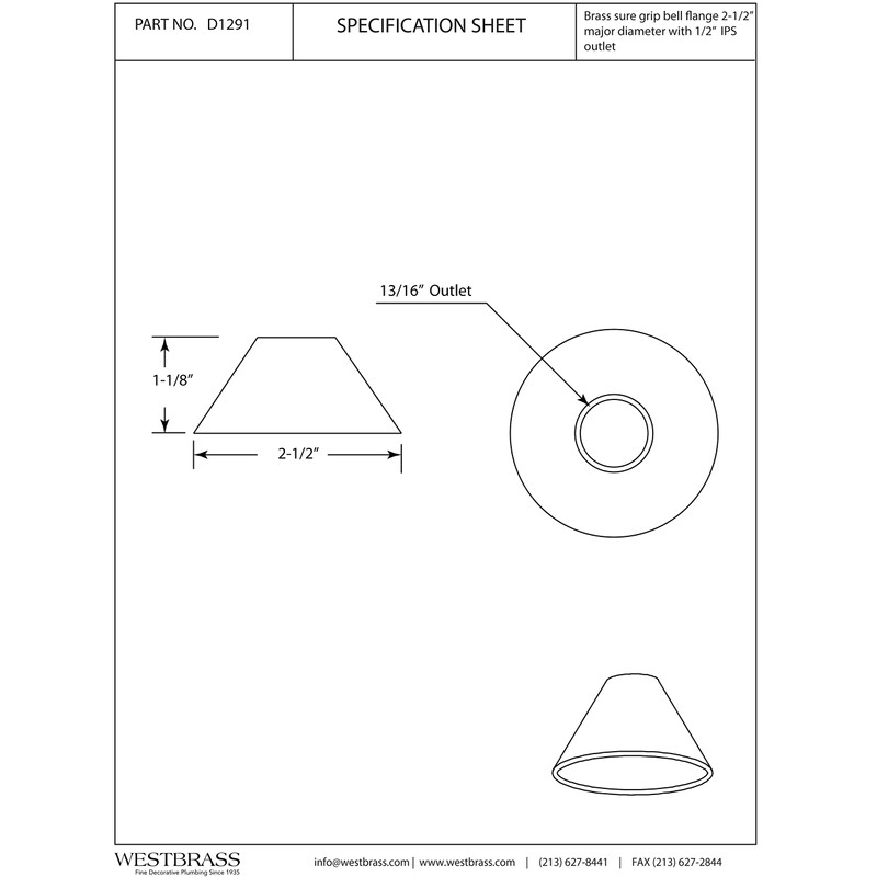Westbrass BELL1PB Elizabethan Classics 1/2" Solid Brass IPS Bell Flange,