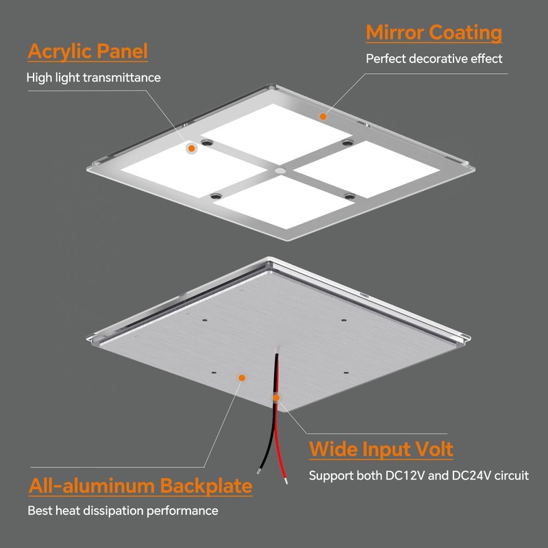 camperxlite RV 12V LED Ceiling Dome Light with Switch, Square