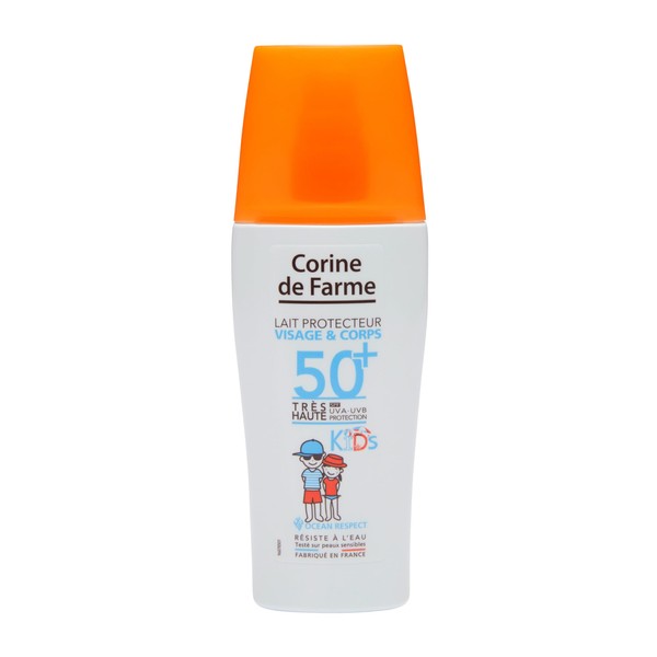 Corine de Farme - Protective Milk SPF50+ Kids – High Sun Protection Face and Body – for Children's Fragile Skin – Monoï de Tahiti – Hypoallergenic – 150 ml – Made in France